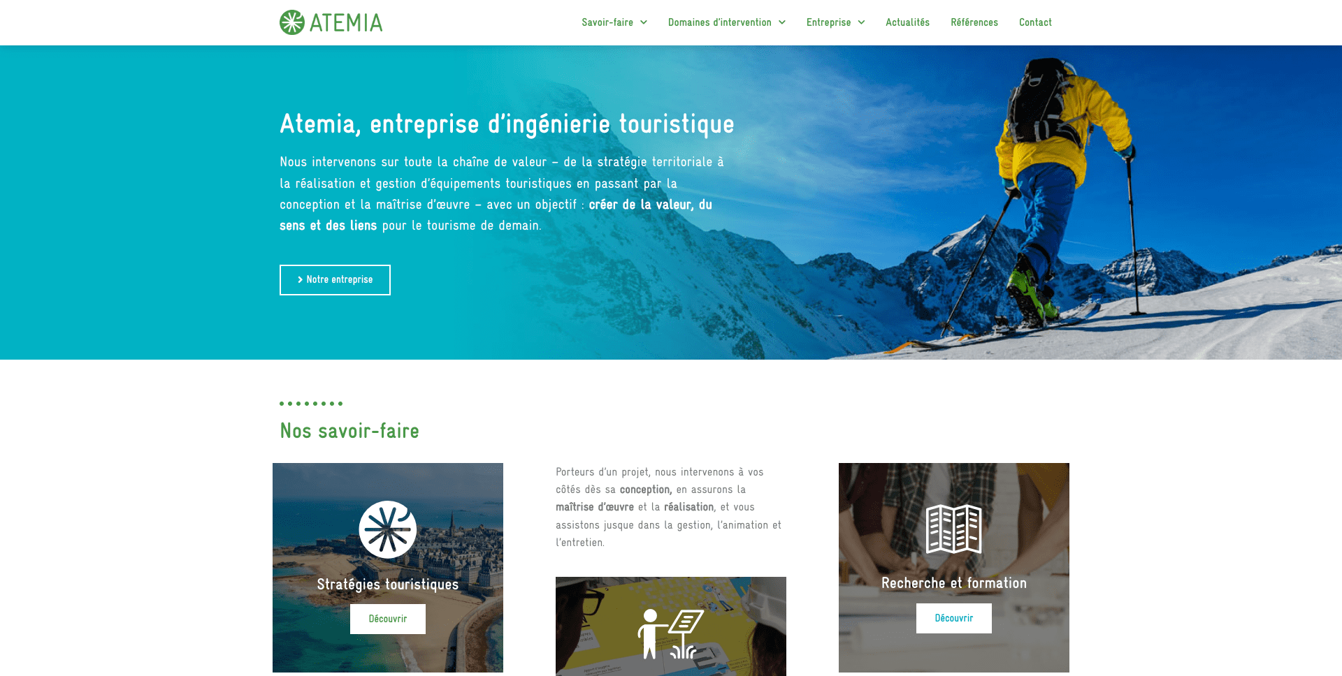 Site internet Atemia entreprise d'ingénierie touristique et événementielle Savoie